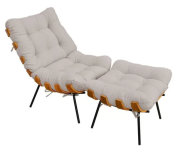 Poltrona Costela L02 com Puff Sala de Estar Linho Bege Bege na MadeiraMadeira