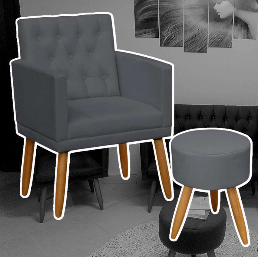 Poltrona Decorativa com Puff resistente moderno para sala de estar Recepção (Cinza) na Amazon