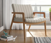 Poltrona Decorativa Uxuá – Estofada no Linho e madeira de eucalipto (Areia) na Amazon