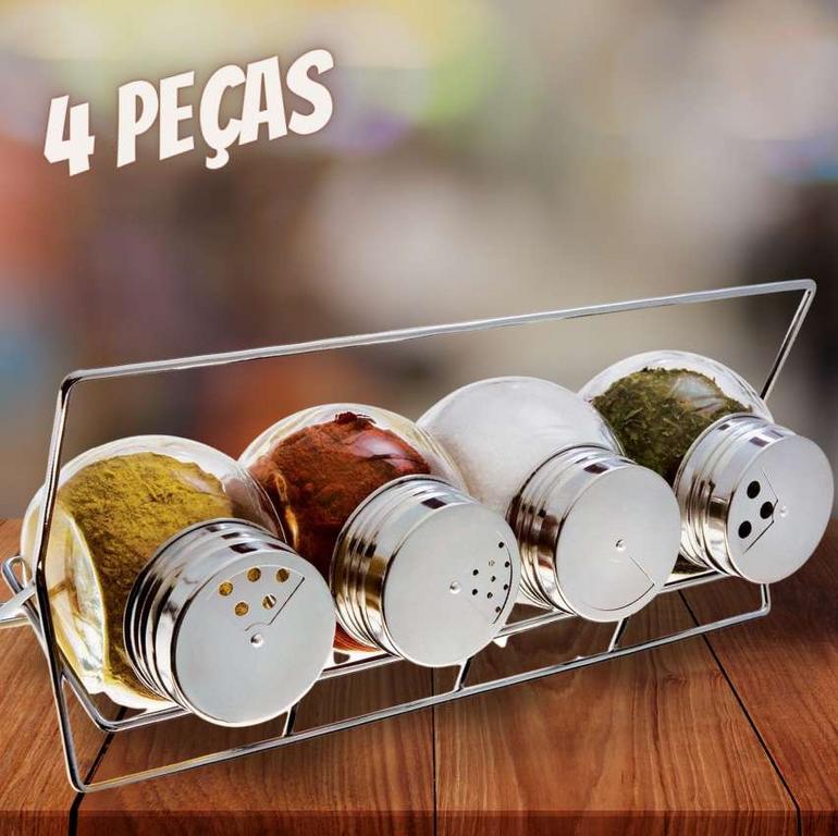 Porta Condimentos Bubble com Suporte 4 Peças Euro Incolor / Inox na Amazon