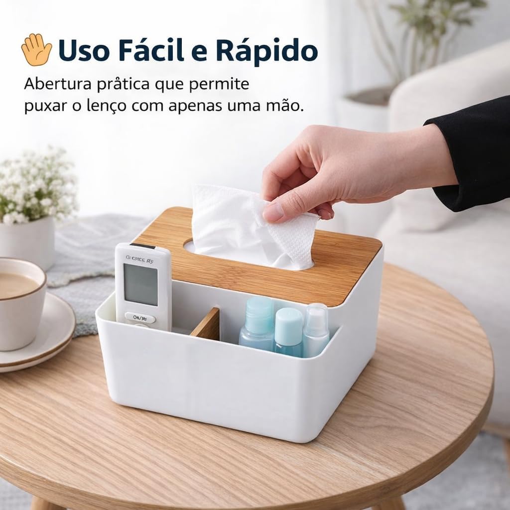 Porta Lenço de Papel e lenço Umidecido com Organizador Multifuncional em Bambu para Mesa Sala Escritório e Quarto (Branco) na Amazon