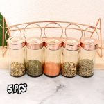 Porta Temperos Condimentos Com Suporte Aramado Reto 5 Peças Recipientes De 90ml Em Vidro E Metal Para Cozinha Cor Rose Gold na Amazon