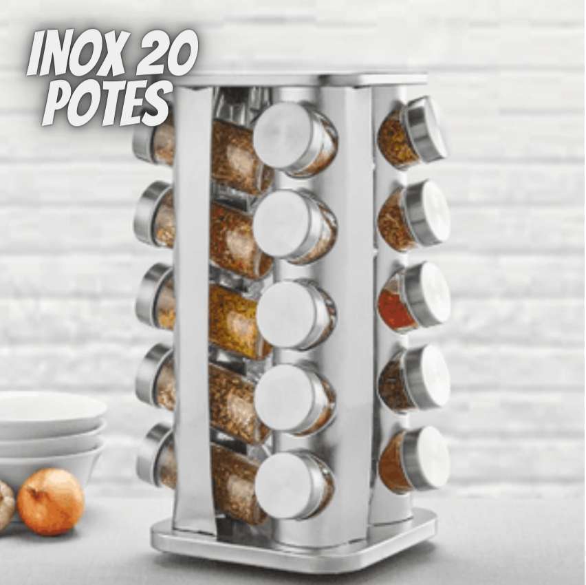 Porta Temperos Condimentos Inox 20 Potes Com Base Giratório (Inox) na Amazon
