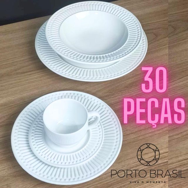 Porto Brasil Aparelho de Jantar 30 Peças Roma Branco na Amazon