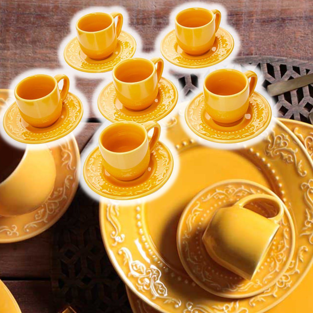 Porto Brasil Conjunto Com 6 Xícaras De Café C/ Pires Acanthus Mostarda na Amazon