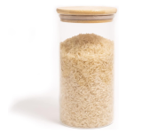 Pote de Vidro – Oikos – 1,1L com Tampa de Bambu Hermético Redondo Flat na Amazon
