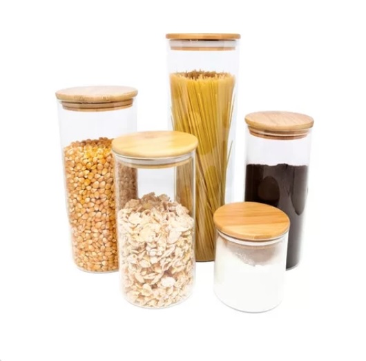 Potes de Vidro para Mantimentos com Tampa Bambu Oikos – 5 Pçs NATURAL na MadeiraMadeira