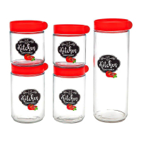 Potes Herméticos De Vidro Kitchen Vermelho 5 Peças - Casambiente na Casas Bahia