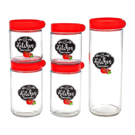 Potes Herméticos de Vidro Kitchen Vermelho 5 Peças - Casambiente na Casas Bahia