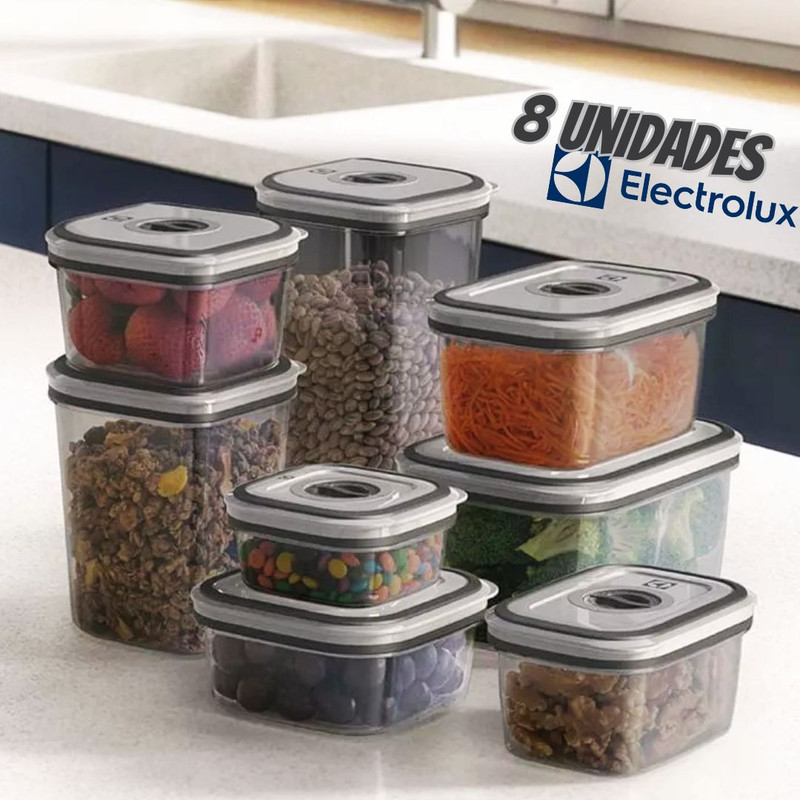 Potes Herméticos Electrolux de Plástico Cinza Escuro Retangular com 8 Unidades na Electrolux