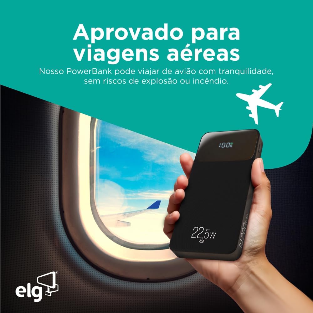 Power Bank 10200mAH, Bateria Portátil Universal, Carga Rápida, Display Indicador, Entradas Micro USB e USB-C, 2 Portas USB-A, Preto, PB102BK, ELG na Amazon