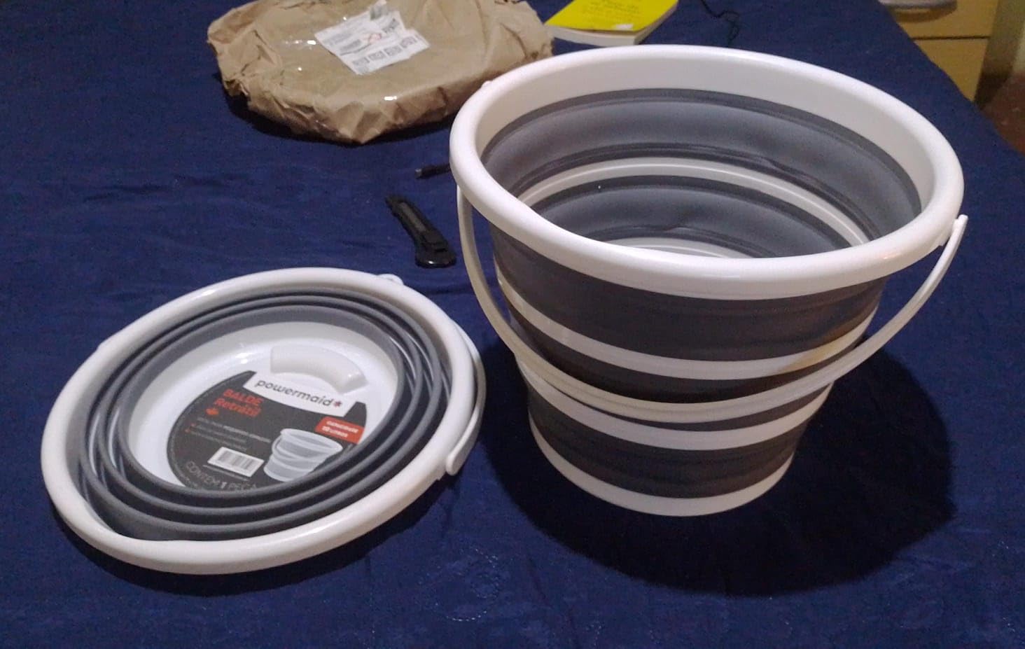 Powermaid Balde Retrátil de Silicone com Alça Dobrável Multiuso – 10 Litros – Branco e Cinza na Amazon