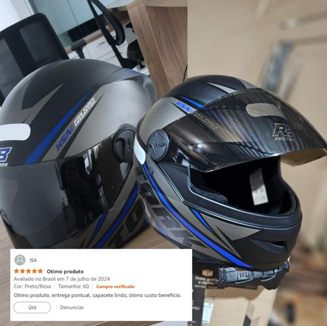 Pro Tork R8 – Capacete Moto, Viseira Fume, Azul, 60 cm na Amazon