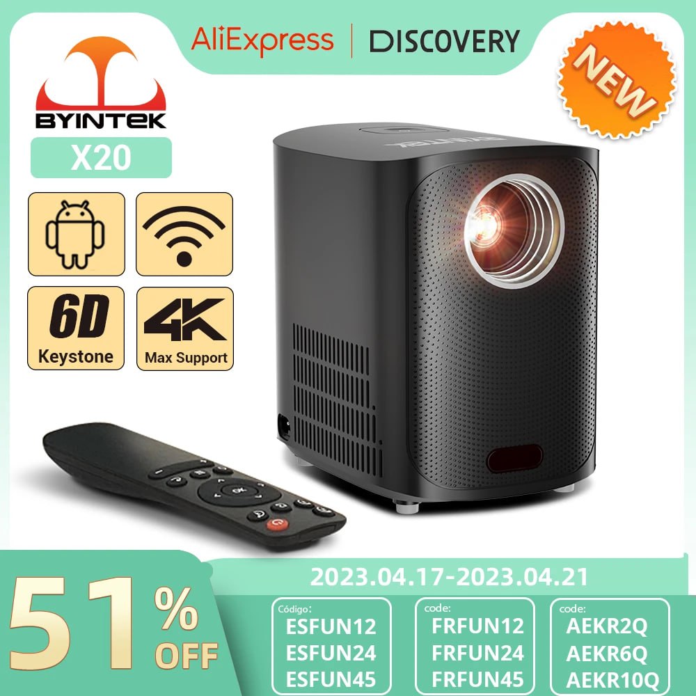 Projetor byintek x20 4K portátil mini led android wifi bluetooth na Aliexpress