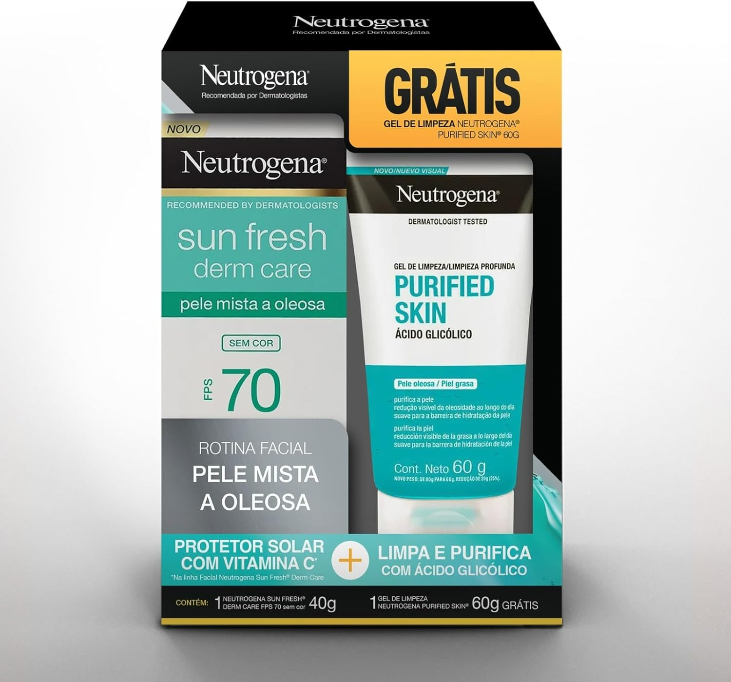 Promopack Compre NEUTROGENA SUN FRESH® Derm Care FPS 70 SEM COR e ganhe Gel de Limpeza NEUTROGENA PURIFIED SKIN® 60g na Amazon
