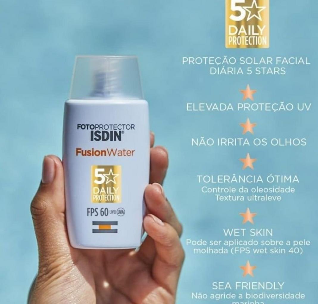 Protetor Solar Facial ISDIN Fusion Water 5 Stars FPS 60 – 30ml na Amazon