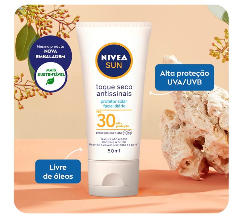 Protetor Solar Facial NIVEA SUN Toque Seco Antissinais FPS30 50ml, Nivea, Branco na Amazon