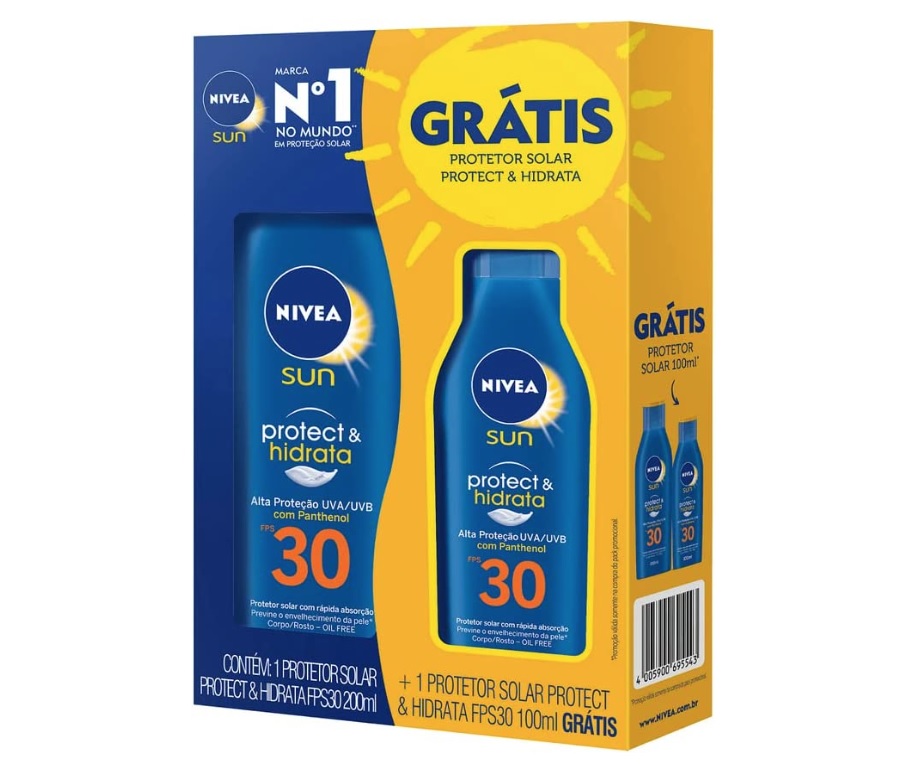 Protetor Solar Nivea Sun FPS 30 200ml + Protetor Solar Nivea Sun FPS 30 100ml na Amazon