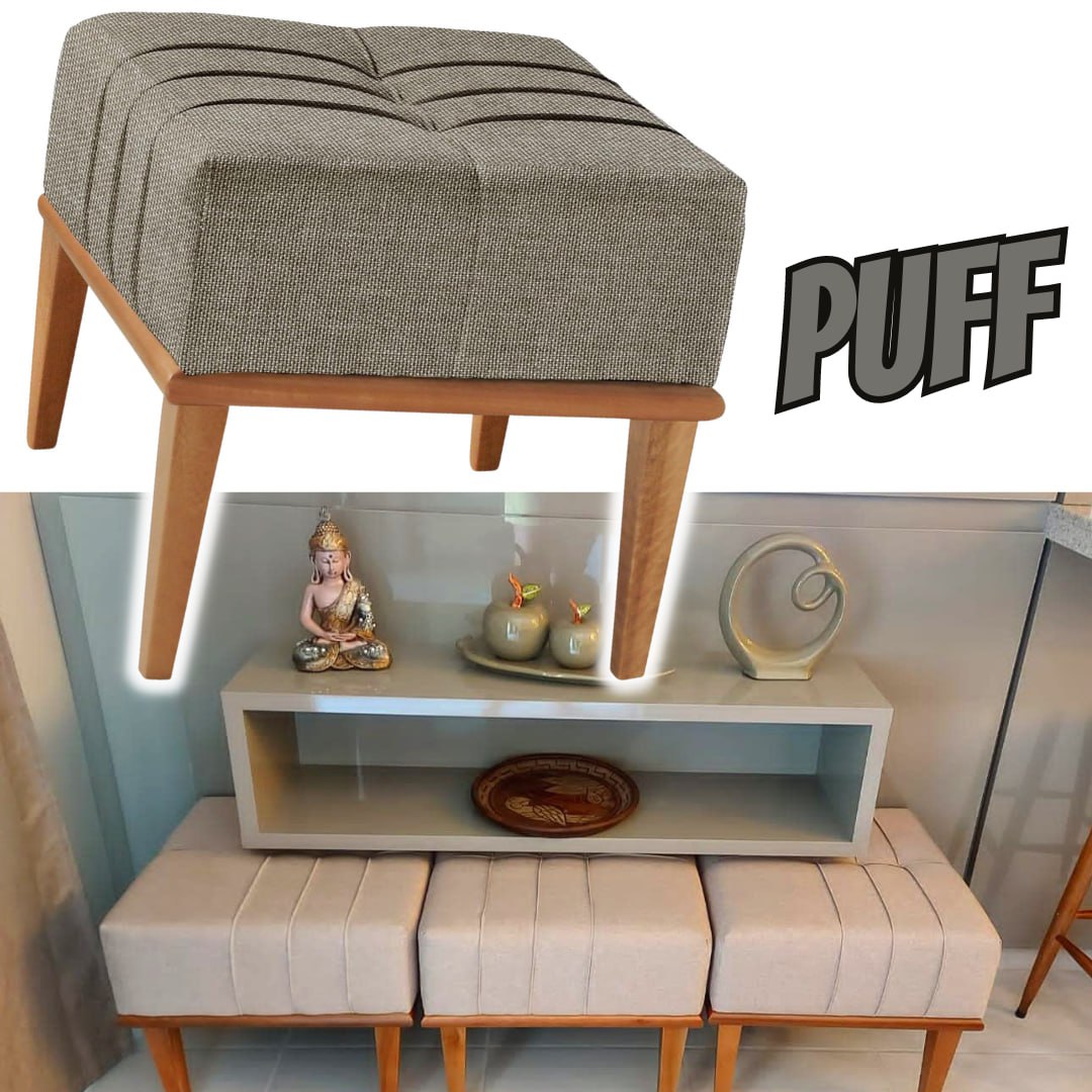 Puff em Linho Quadrado Valentin Agarb Decor Cor:Linho Cinza na Amazon