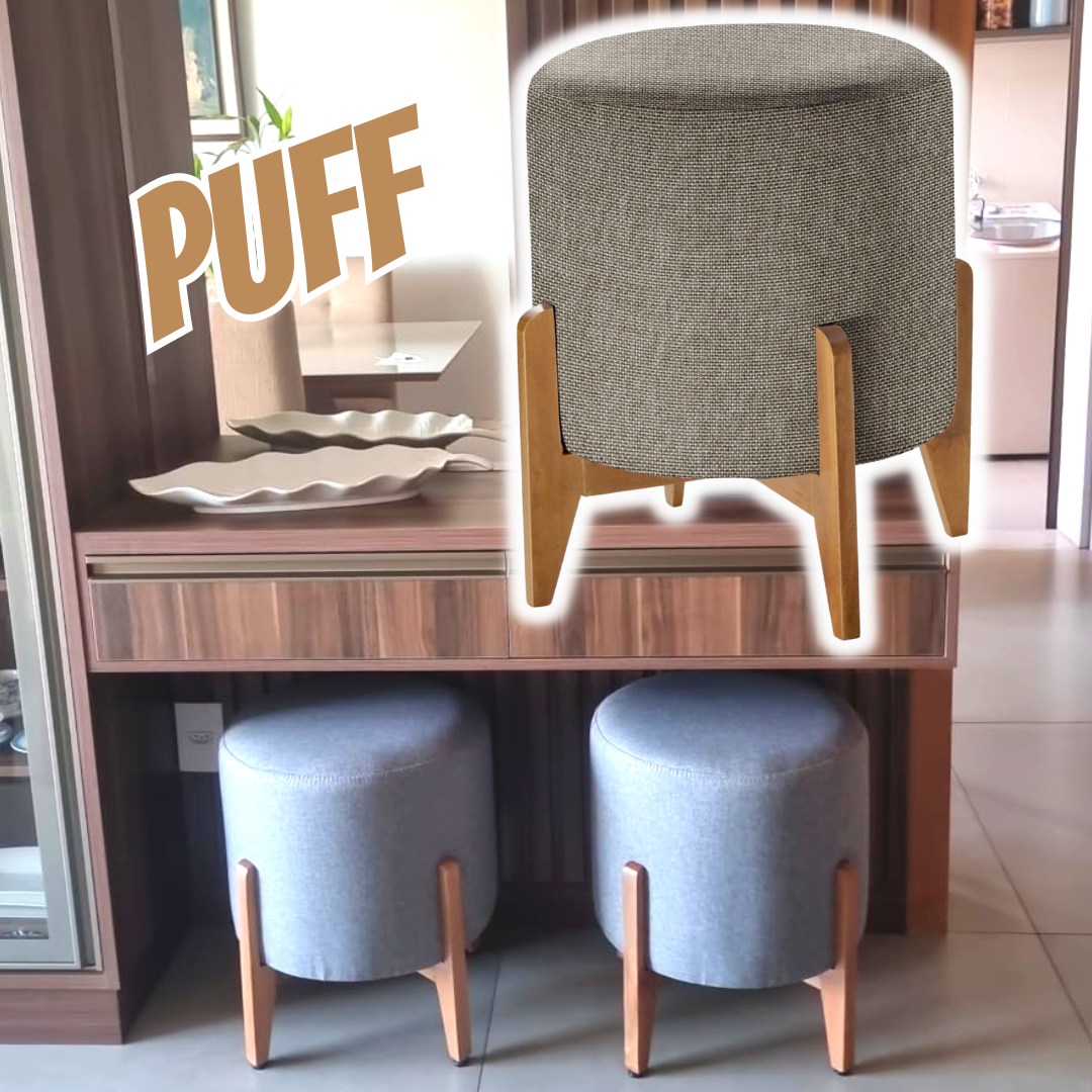 Puff em Linho Redondo Otavio Agarb Decor na Amazon
