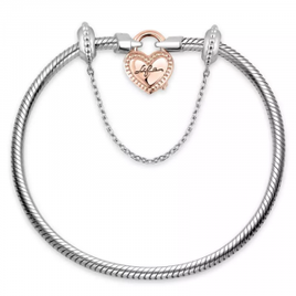 Pulseira Life Prata Fecho Cadeado Coração com Banho Ouro Rosé na Vivara