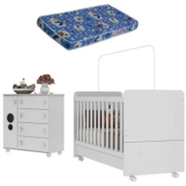 Quarto de Bebê com Berço com Colchão Incluso e Cômoda Pimpolho Multimóveis Branco na MadeiraMadeira