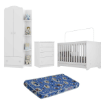 Quarto Infantil Completo João e Maria com berço 3 em 1 + colchão Multimóveis + Roupeiro e cômoda Branco na Casas Bahia