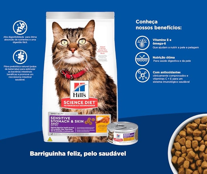 Ração Hill’s Science Diet Pele Sensível para Gatos Adultos Sabor Frango – 1.5kg na Amazon