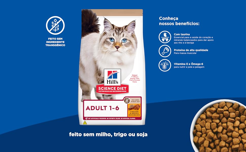 Ração Hill’s Science Diet Sem Milho, Trigo ou Soja para Gatos Adultos Sabor Frango – 1.59kg na Amazon