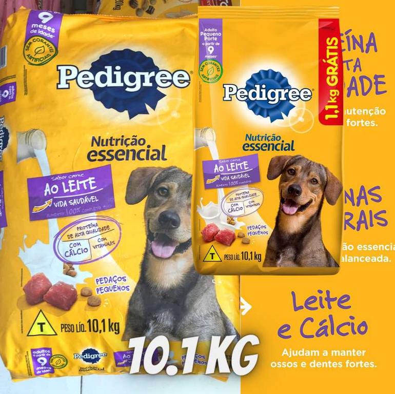 Ração Pedigree Nutrição Essencial Carne Ao Leite Para Cães Adultos 10.1 kg (LEVE 10.1kg  PAGUE 9kg) na Amazon