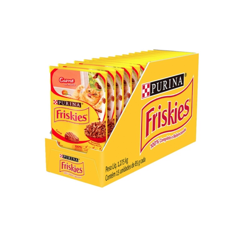 Ração Úmida para Gatos Adultos Purina Friskies Carne ao Molho 85g – 15 sachês na Casas Bahia