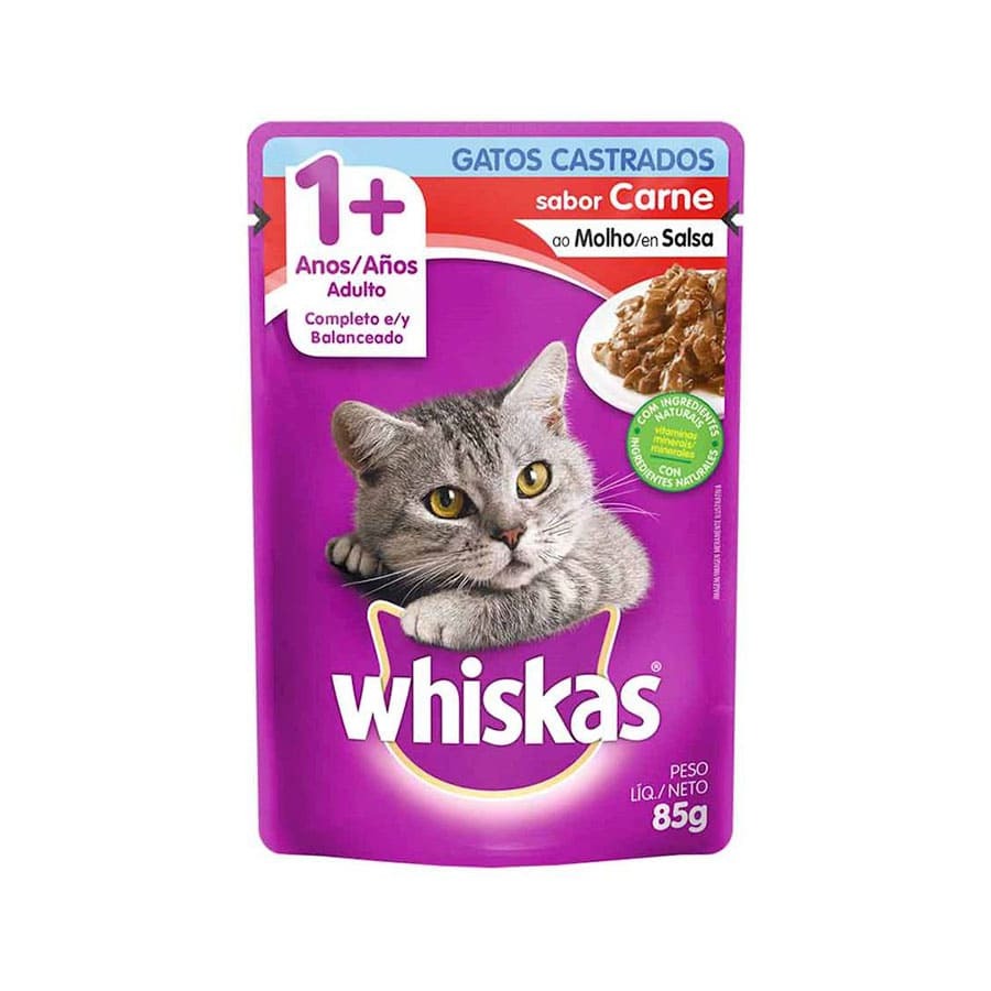 Ração Úmida Para Gatos Whiskas Sachê Carne ao Molho Adultos 85g na Amazon