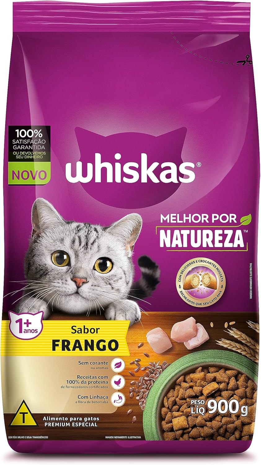 Ração Whiskas Melhor Por Natureza Frango Gatos Adultos 900G na Amazon