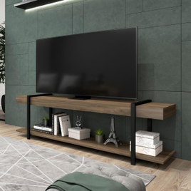 Rack para TV Madeirado e Tubos Pretos Carraro na Ponto