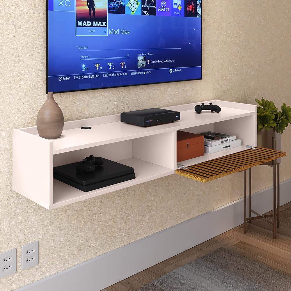 Rack Suspenso Home Classic Decoração Casa Apartamento Pequeno Sala Estar Quarto Tv 32 42 50 Polegadas 1 Porta Puxador Concha – Lojas RPM (Off White/Ripado) na Amazon