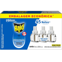 Raid Repelente Eletrico Líquido Refil, Até 45 Noites De Proteção, 3 Unidades De 32,9ml na Amazon