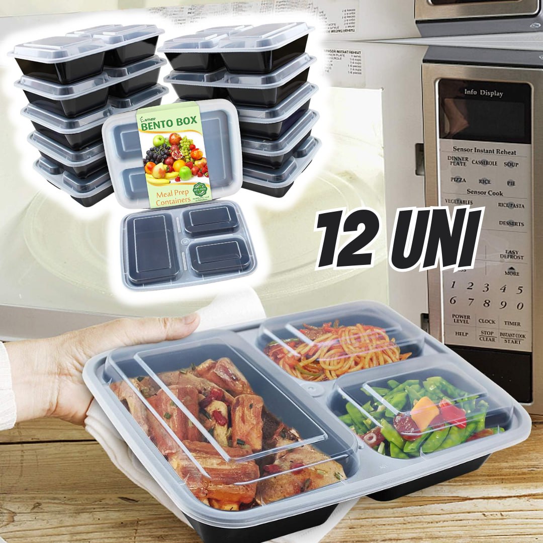 Recipientes Bento para refeições Enther com tampas, capacidade de 1 kg, pacote com 12 unidades, preto na Amazon