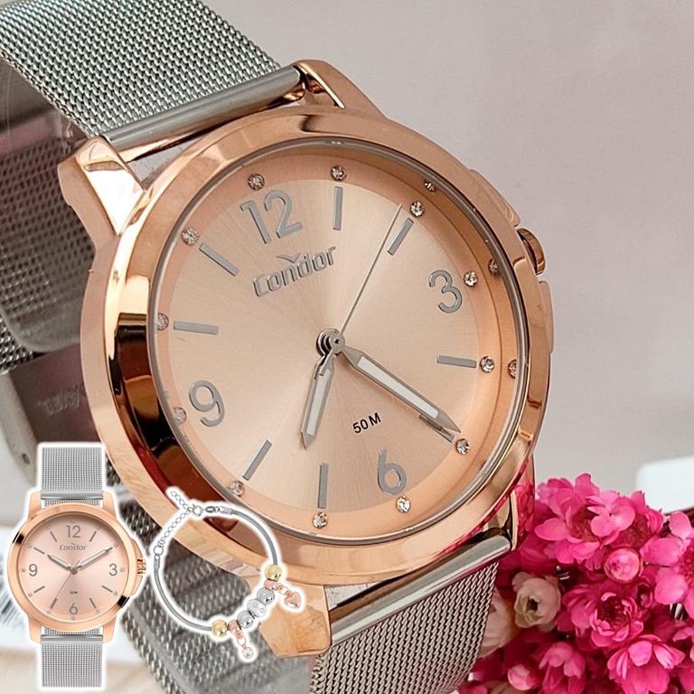 Relógio Feminino Analógico Condor COPC21AEEK/K4J Prata Kit com Pulseira na Casas Bahia