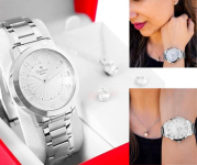 Relógio Feminino Champion Prata Analógico CN25118Q Kit Colar e Brincos na Amazon