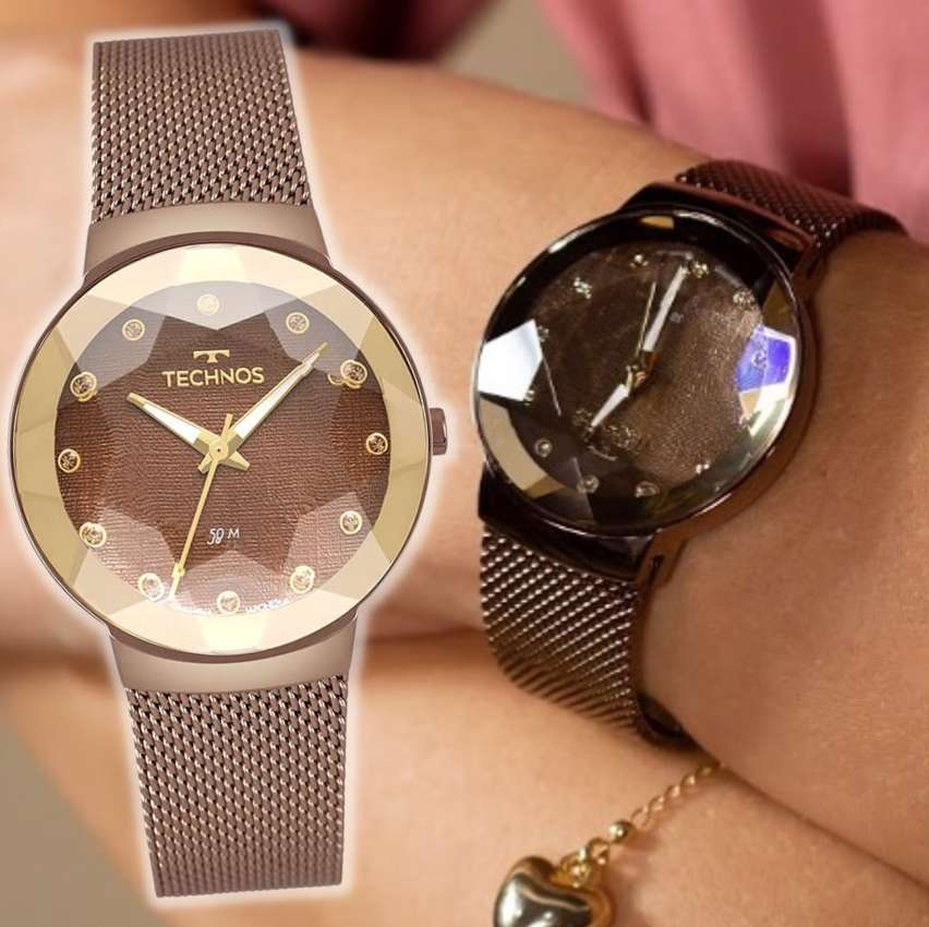 Relógio Technos Feminino Crystal Marrom – 2035MRJ/4M na Amazon