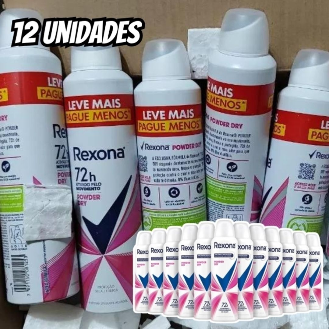 Rexona 12 Unidades Desodorante Antitranspirante Aerossol Powder Dry 150ml na Amazon