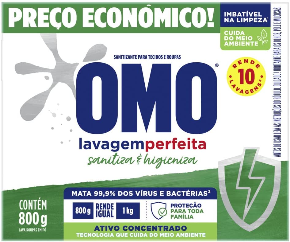 Sabão em Pó Omo Lavagem Perfeita Sanitizante – 800g na Amazon