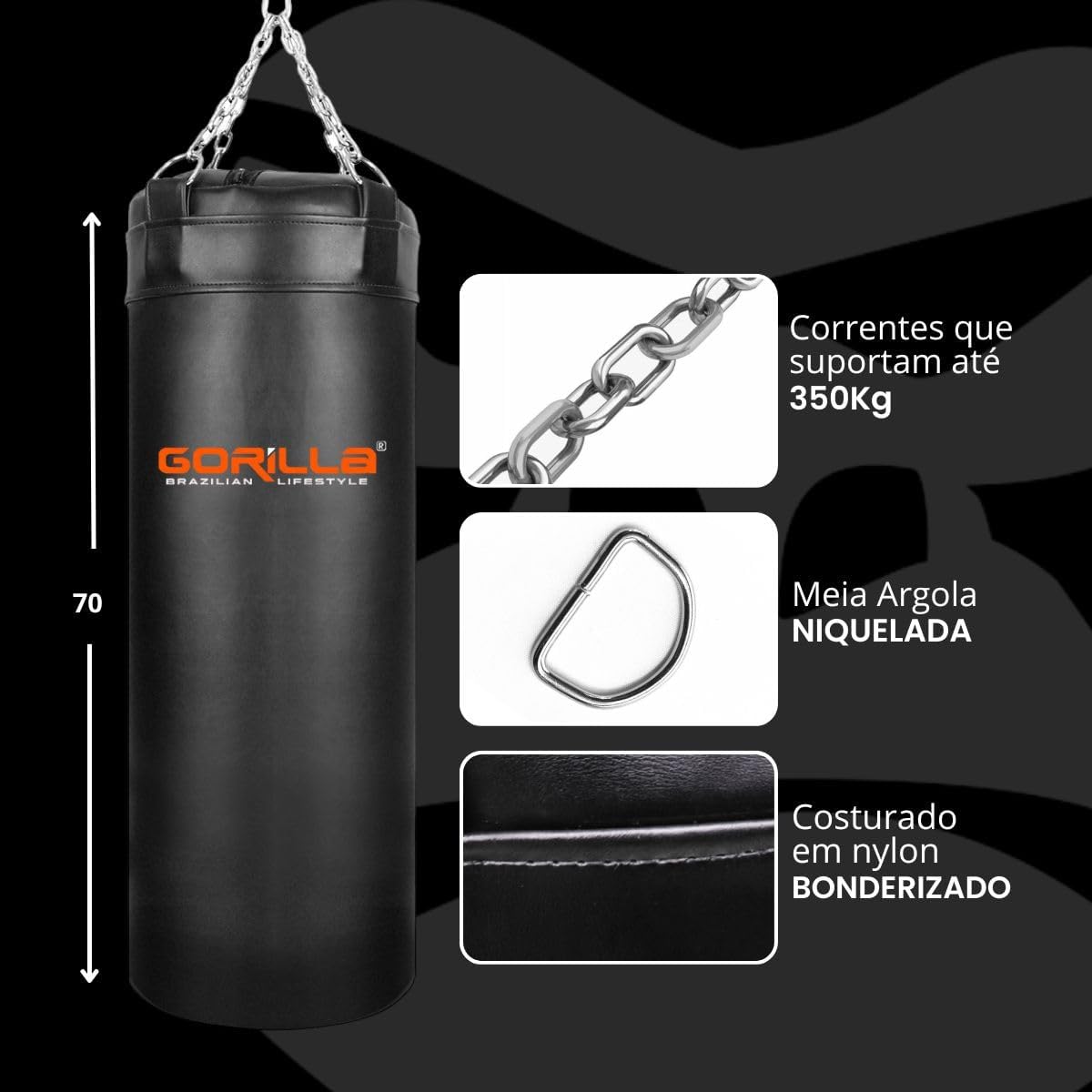 Saco Pancada Gorilla 70 cm boxe Profissional Treino Golpes Esquiva Soco Original Garantia Gorilla na Amazon