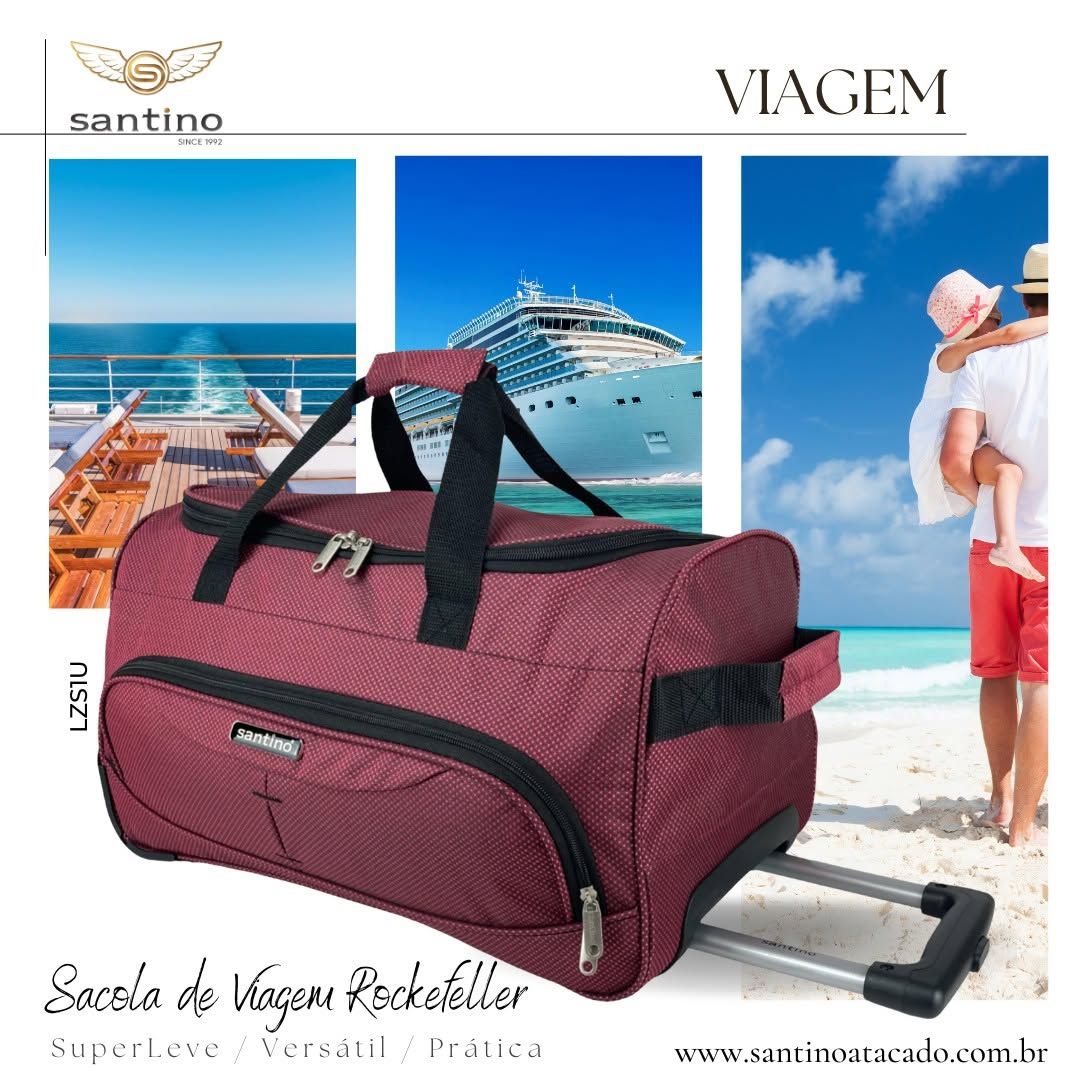 Sacola Bolsa Mala De Viagem Média Rockefeller Center de Poliéster com 2 Rodas fixas e Pés de Apoio Removível, Vinho, Santino – LZS1U na Amazon