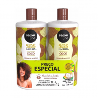 Salon Line, Kit Shampoo E Condicionador, SOS Cachos, Coco, Tratamento Profundo, Vegano - Cabelos Ondulados, Cacheados E Crespos, 1 L Cada na Amazon