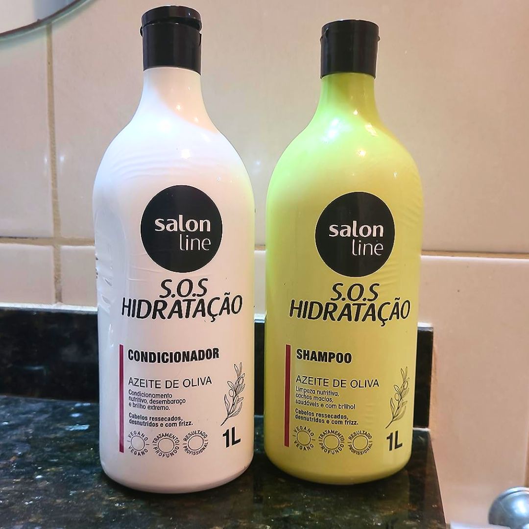 Salon Line, Kit Shampoo e Condicionador, SOS Hidratação, Azeite de Oliva, Vegano – Cabelos Ondulados, Cacheados e Crespos, 1 L cada na Amazon
