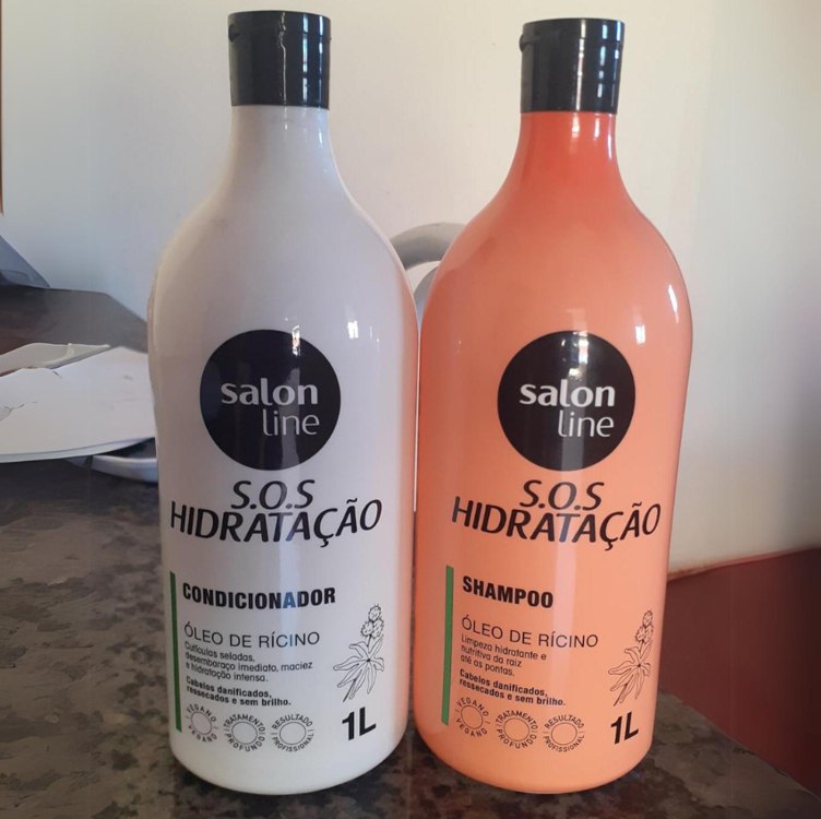 Salon Line, Kit Shampoo e Condicionador, SOS Hidratação, Óleo de Rícino, Vegano – Cabelos Lisos, Ondulados, Cacheados e Crespos, 1 L cada na Amazon