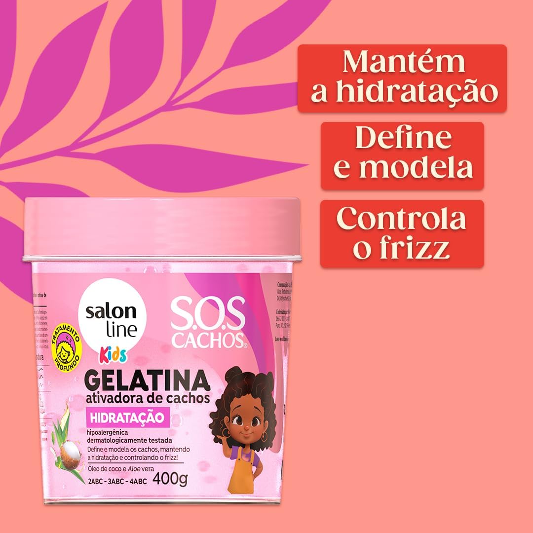 Salon Line, SOS Cachos, Gelatina Capilar Ativadora de Cachos, Kids Hidratação, Vegano – Para Cabelos Cacheados, 400 g na Amazon