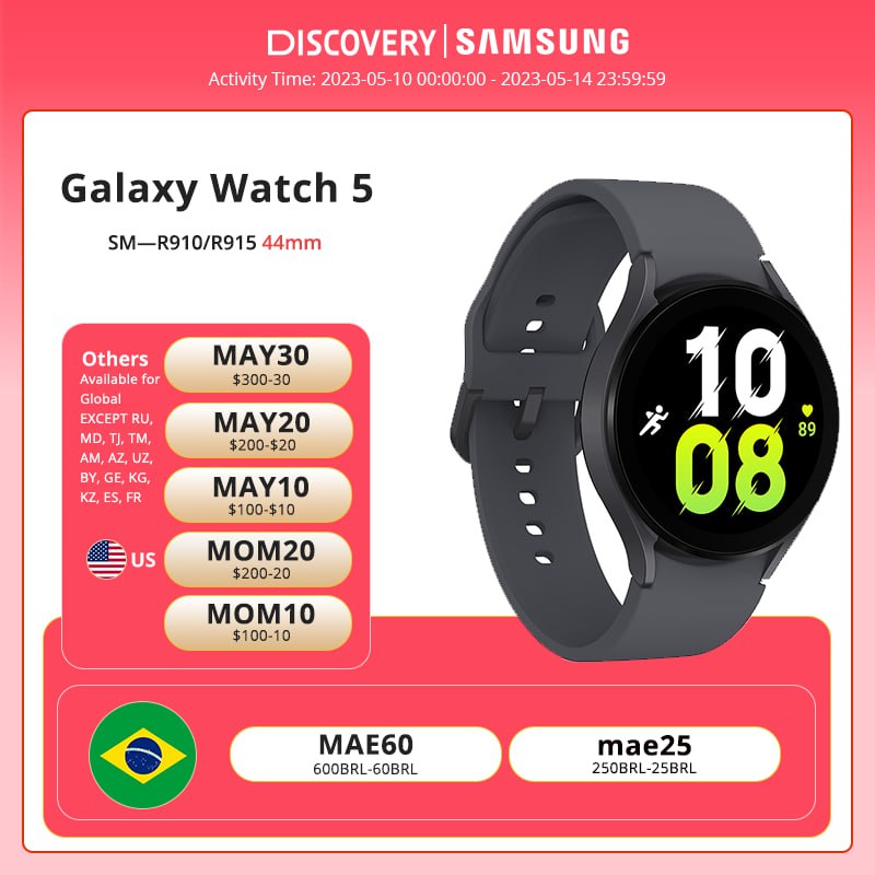 Samsung Galaxy Watch 5 44mm Cupom na Aliexpress