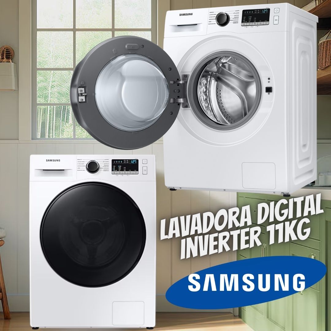 Samsung Lavadora de Roupas Digital Inverter Porta Black WW11T Branca 11kg na Amazon